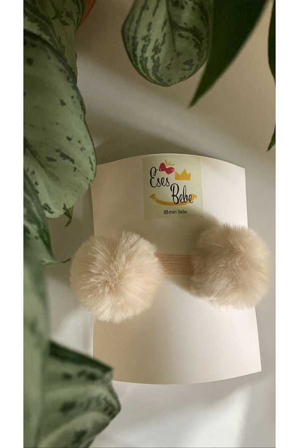 ESES BEBE-Baby Girl Cream Pompom Band Bandana 1