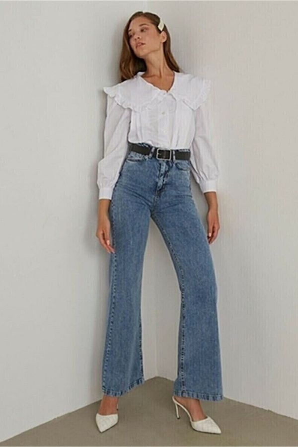 Trn JNS-Serenay Tess Indigo Blue, pantaloni largi din lycra, anii 90, cu talie super înaltă, pantaloni palazzo din denim 1