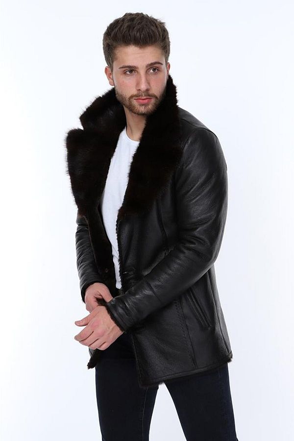 Derimont s Genuine Leather Black Waist Embroidered Men s Leather Jacket Trendyol