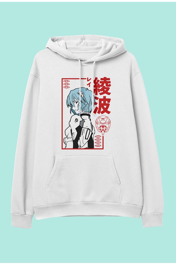 Akihabara Oversize Neon Genesis Evangelion Rei Ayanami Anime Character Printed Hooded Sweatshirt Hoodie Trendyol