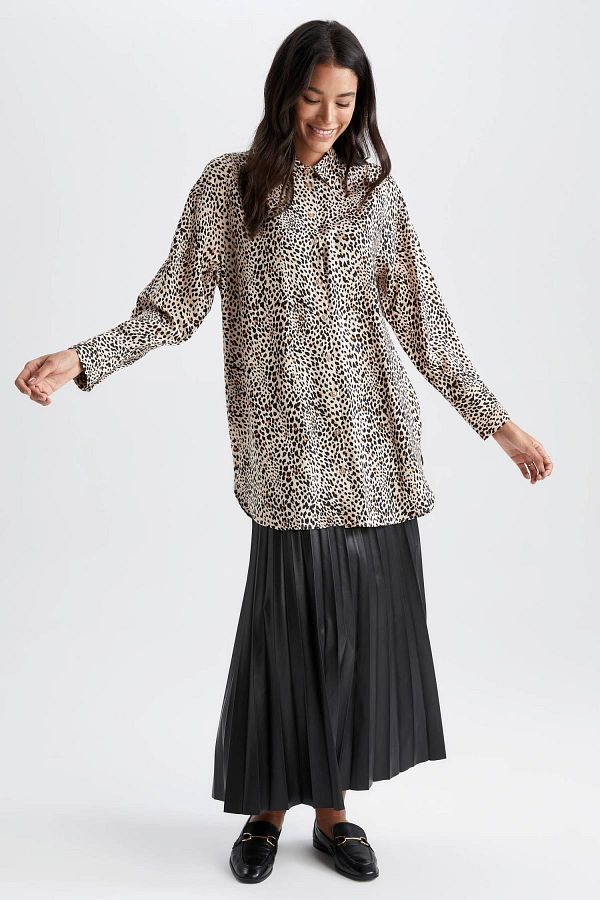 DeFacto-Faux Leather Maxi Pleated Skirt 1