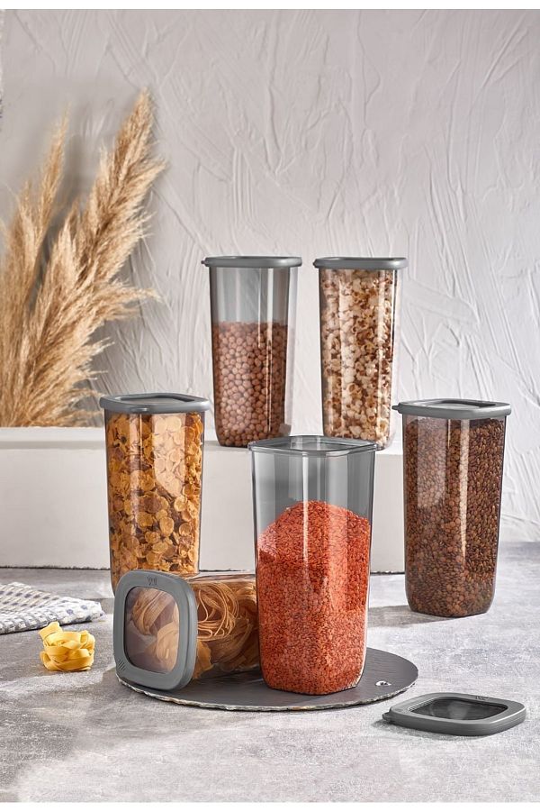 Comprox-Vip Ahmet 6-Piece 1750ml Set Smoked Beach Square Storage Container Set Food Storage Container Jar 1