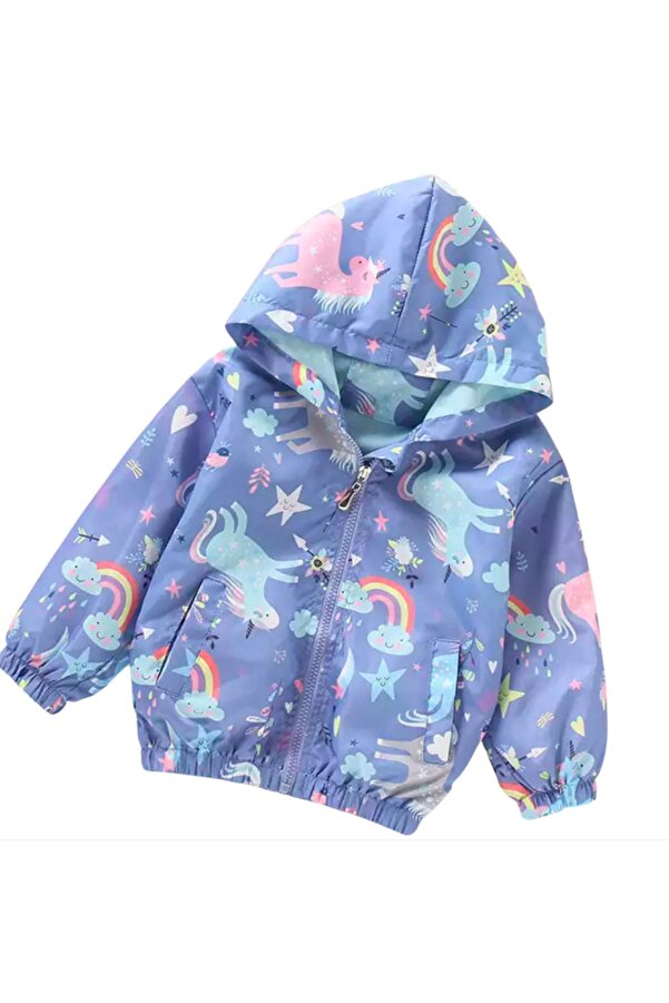 Petityu Su Geçirmez Yağmurluk Unıcorn Çocuk Kapşonlu Kız Mont Çocuk 2-4-6 Yas