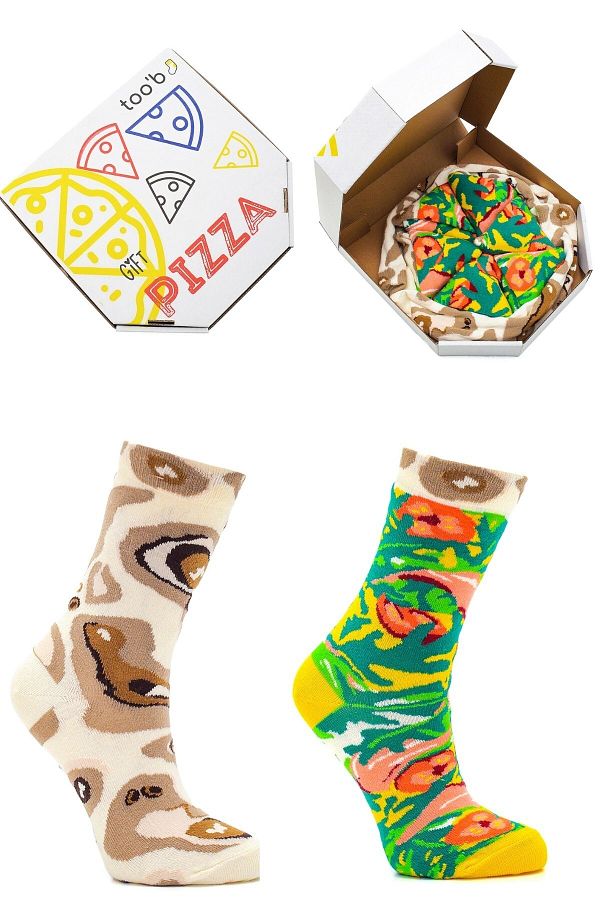 too'b-Șosete cadou cu model pizza italiană, 4 perechi colorate, șosete din bumbac în cutie specială 1