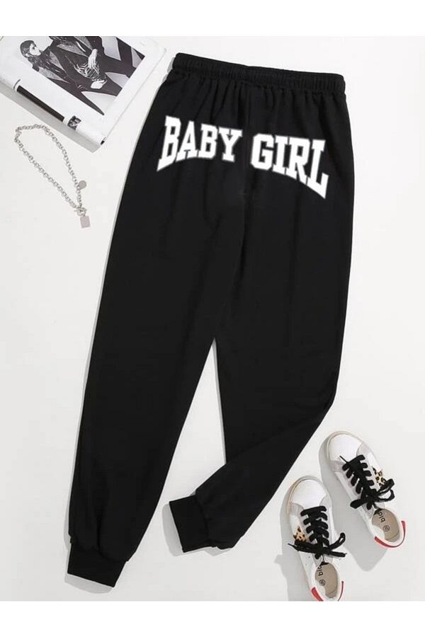 SARN A Black Baby Girl Printed Sweatpants Trendyol