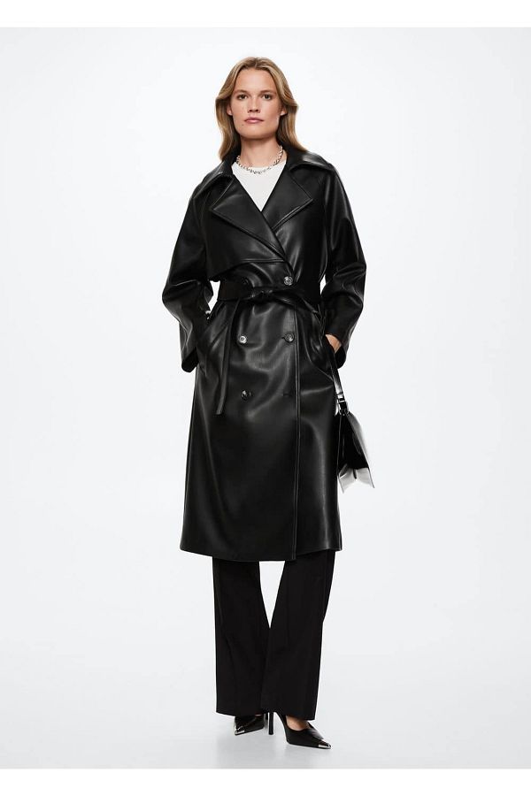 MANGO Leather Look Oversize Trench Coat Trendyol