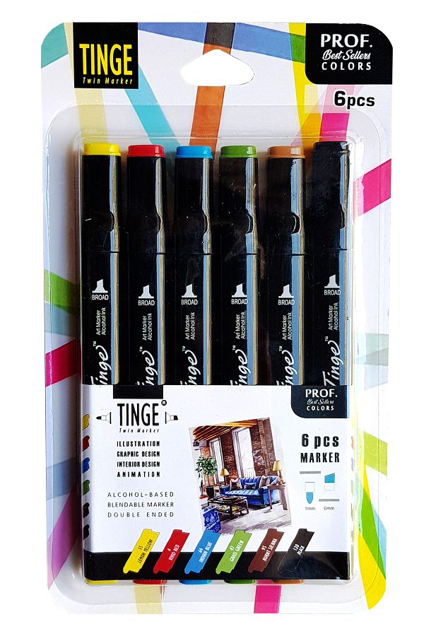 Tinge-Marker Pen - Mixed Color Set of 6 - Marker 1