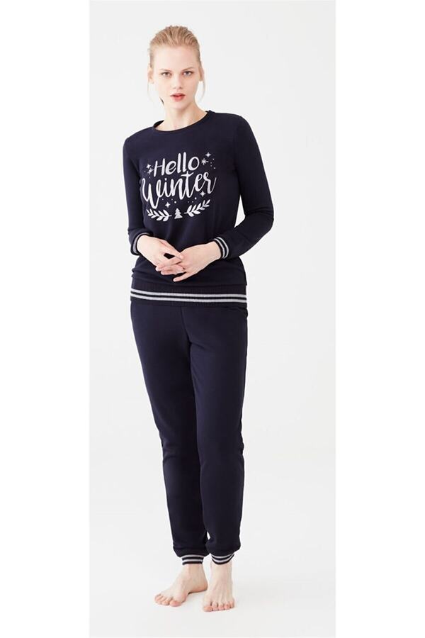 Mod Collection-Women's Navy Blue 2 Thread Gilded Hello Winter Tracksuit Set 1