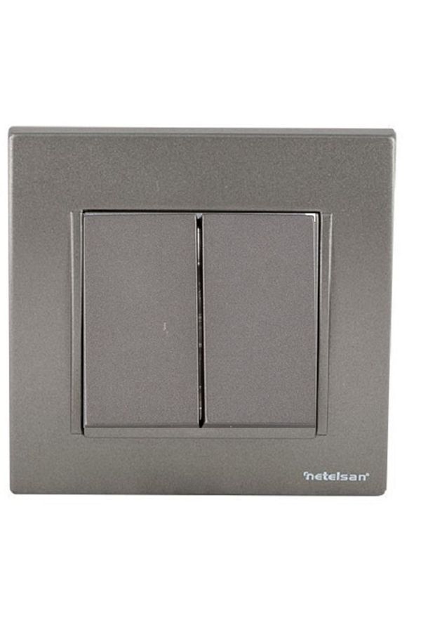 Netelsan-Byobu Anthracite Double Switch - Commutator (frame Included) 1 Piece 1