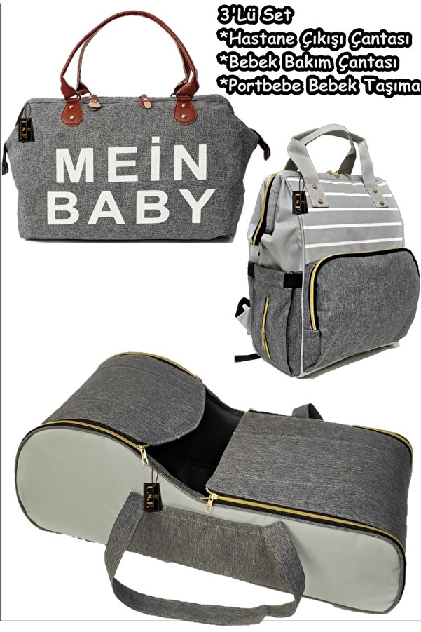 USF Portbebe Ana Kucağı Puset Anne Bebek Bakım Çantası Hastane Çıkış Çantası 3'lü Set