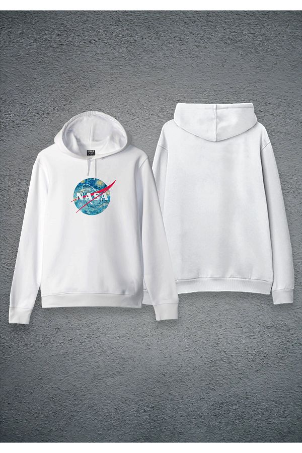 Darkia Nasa Starry Night Starry Night Printed Design Hooded Unisex White Hoodie Trendyol