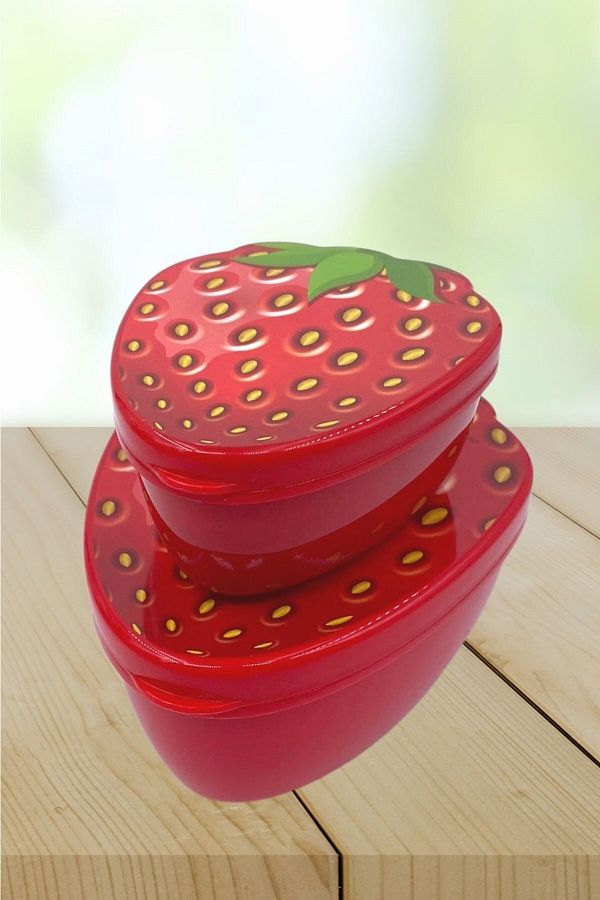 Buffer-® Set of 2 Nesting Strawberry Model Storage and Nutrition Containers (550 Ml + 250 Ml) 1