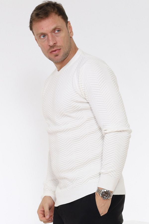 Matte-New York Crew Neck Execution Detailed Organic Cotton Ecru Knitwear Sweater 1