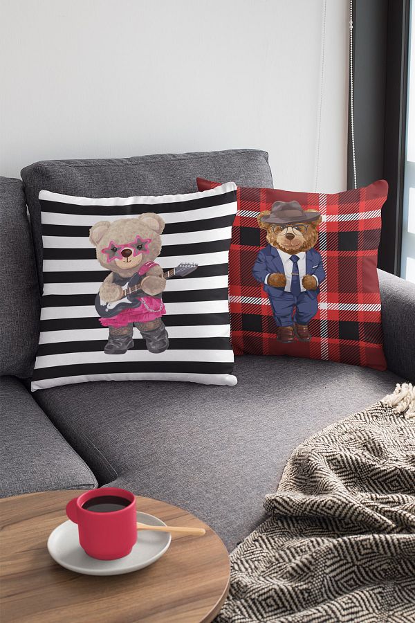 Viva Home 43x43cm Premium Thai Feather Woven Fabric Mrs. Teddy Bear Double Sided Throw Pillow Pillow Case Krl897 Trendyol