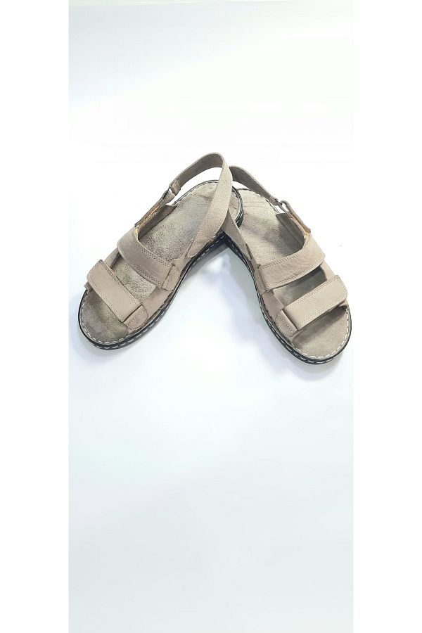 KAPAR-Sandale de culoare gri cu trei velcro din piele de vițel autentică 1