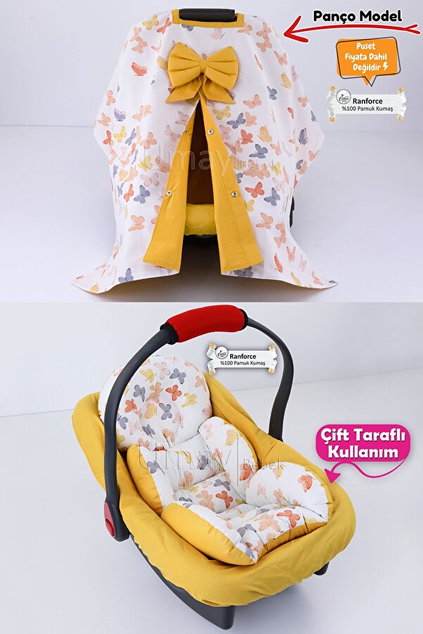 Umaybebek 3 Parça - Puset Örtüsü, Bel Destekli Puset Minderi, Puset Çarşafı, %100 Pamuk - Panço