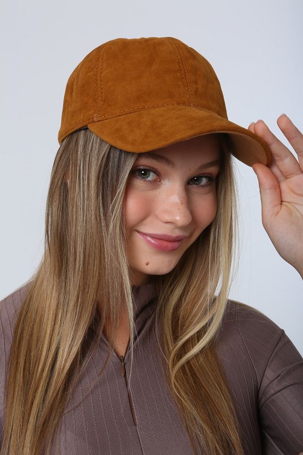 FELLMENS UniSex Camel Nubuck Suede Cap Hat Trendyol