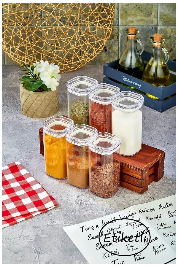 FBZhome-6-Piece 300 Ml Acrylic Spice Pot Set Storage Container (with Transparent Label) 1