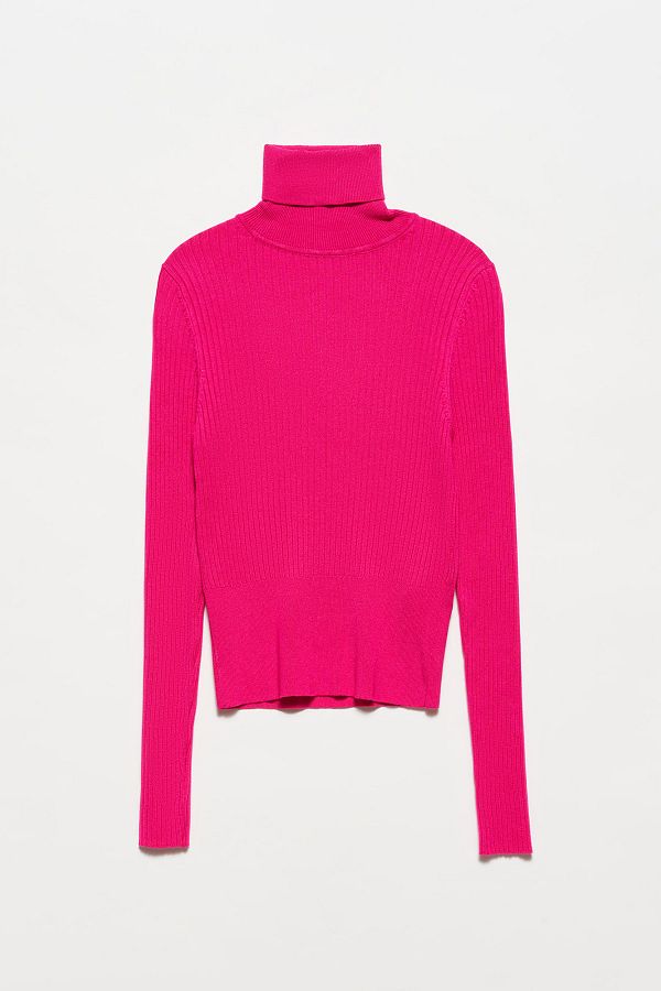 Dilvin-1297 Turtleneck Ribbed Basic Sweater-fuchsia 1