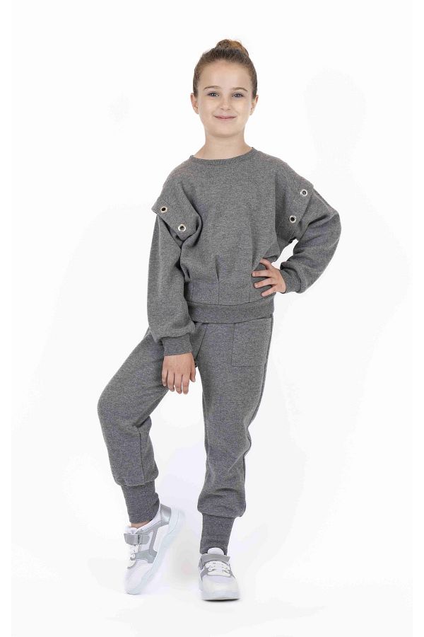 best kids-Hanorac pentru fete Antracit Melange cu ochiuri 1