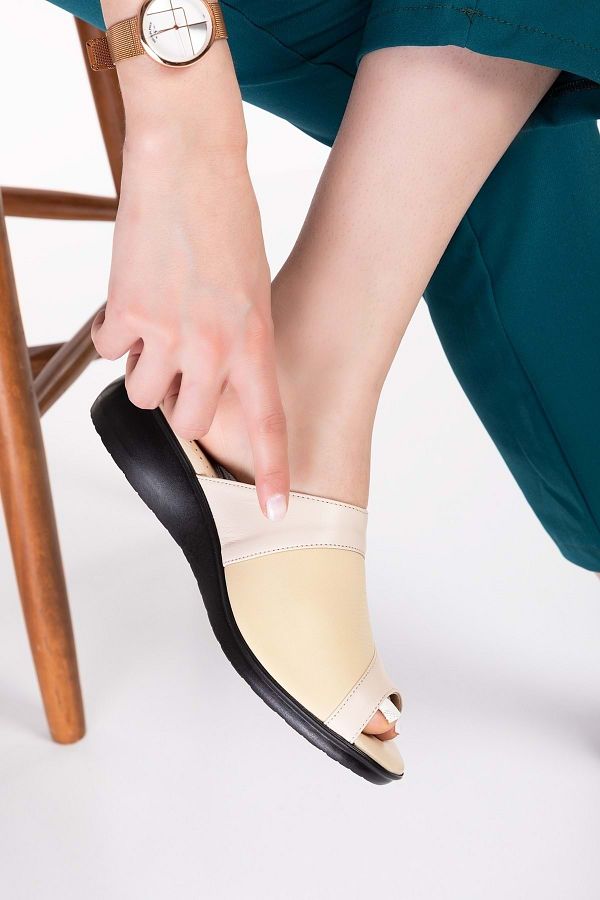 Gondol-Genuine Leather Comfortable Slippers Special for Bone Protrusion Özl.555 - Beige - 36 1