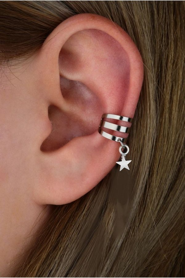 TakıConcept-Non-perforated Compression Star Dangle Ear Cuff Earrings 1