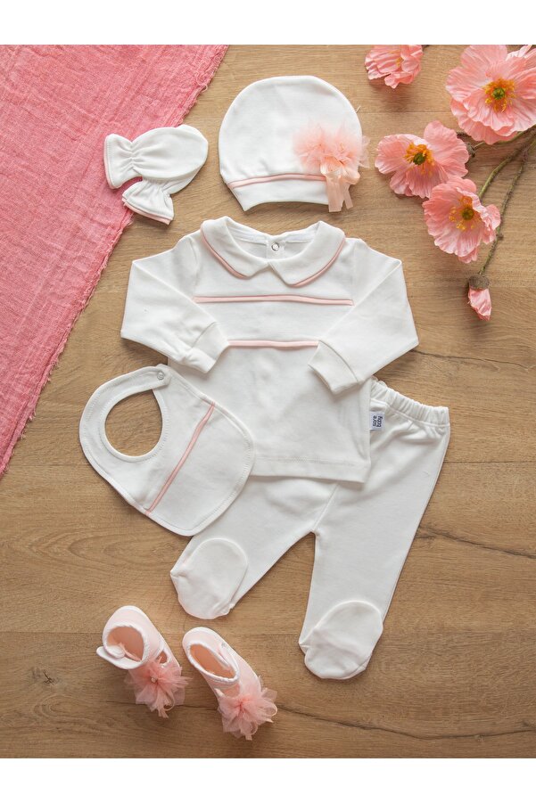 Sarebaby Lotus Serisi Patik Hediyeli Organik Kız Bebek Hastane Çıkışı 5li Set
