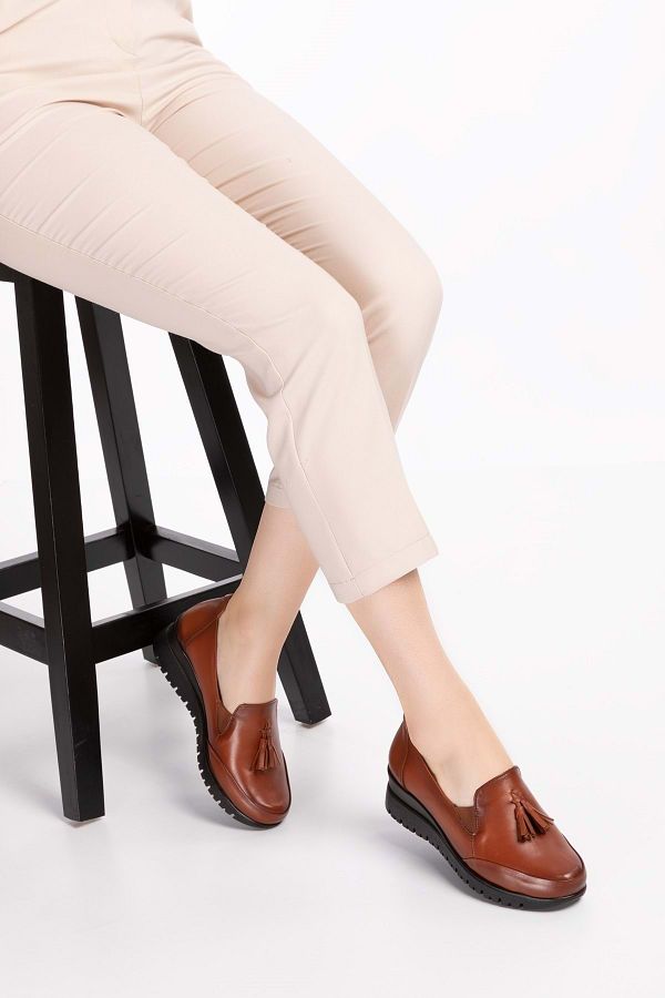 Gondol-Women's Genuine Leather Anatomical Sole Wedge Heeled Casual Shoes Pyt.6204 - Tan - 37 1