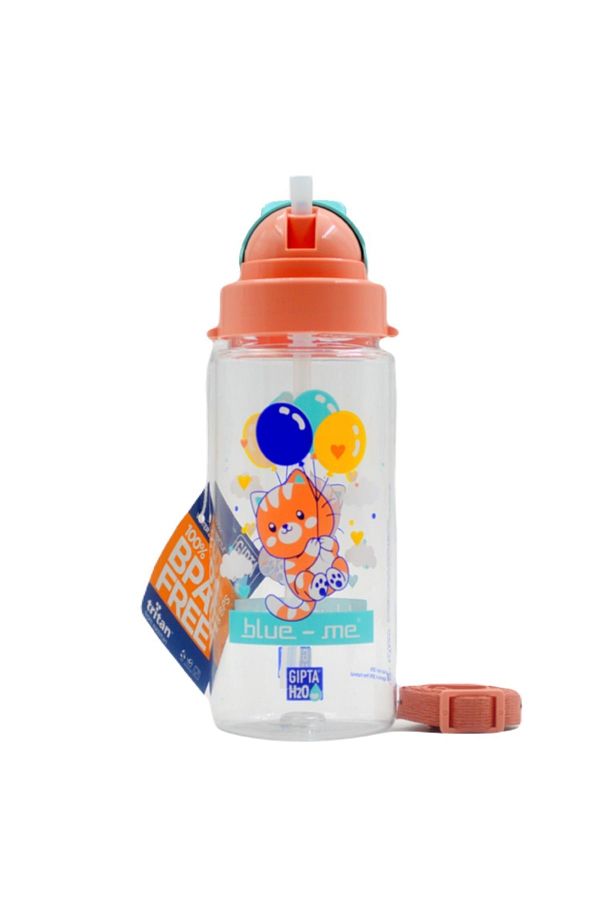 Gıpta-Blue Me Tritan 500 Ml Cat Patterned Flask with Straw 1