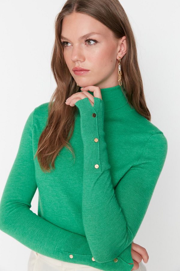 Trendyol Collection-Pulover de tricotaj de bază din fire premium verde smarald / fire speciale TWOAW23KZ01514 1