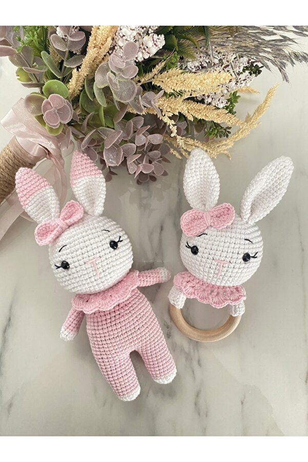 Zey's Amigurumi Amigurumi Organik Örgü Oyuncak Çıngırak Ve Tavşan Set