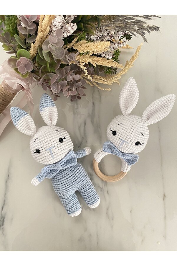 Zey's Amigurumi Amigurumi Organik Örgü Oyuncak Çıngırak Ve Tavşan Set