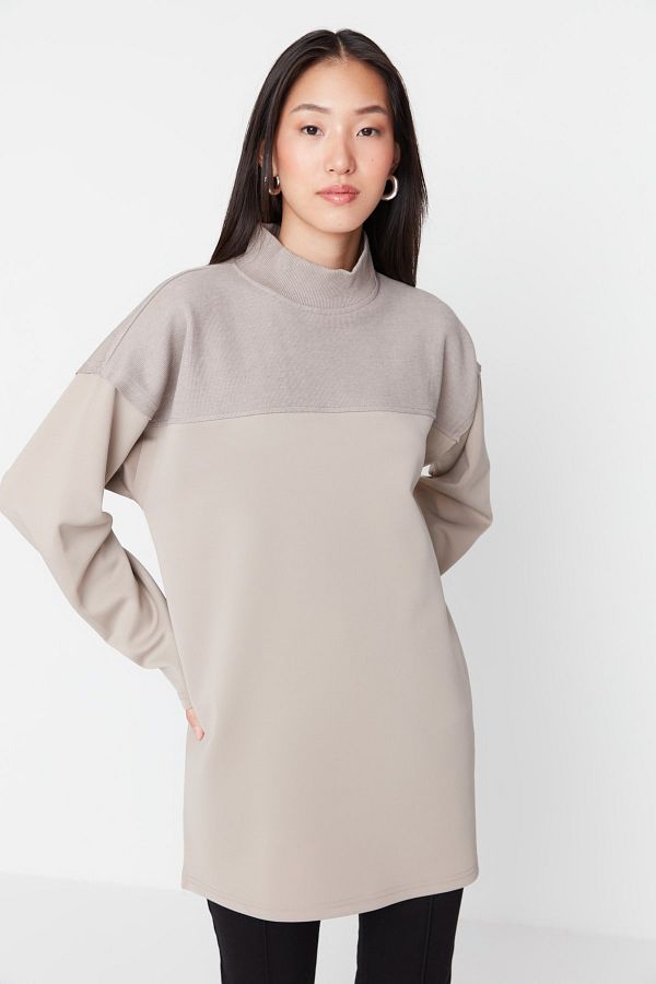 Trendyol Modest-Farebná oversize mikina Blocked Mink - TCTAW23UK00060 1