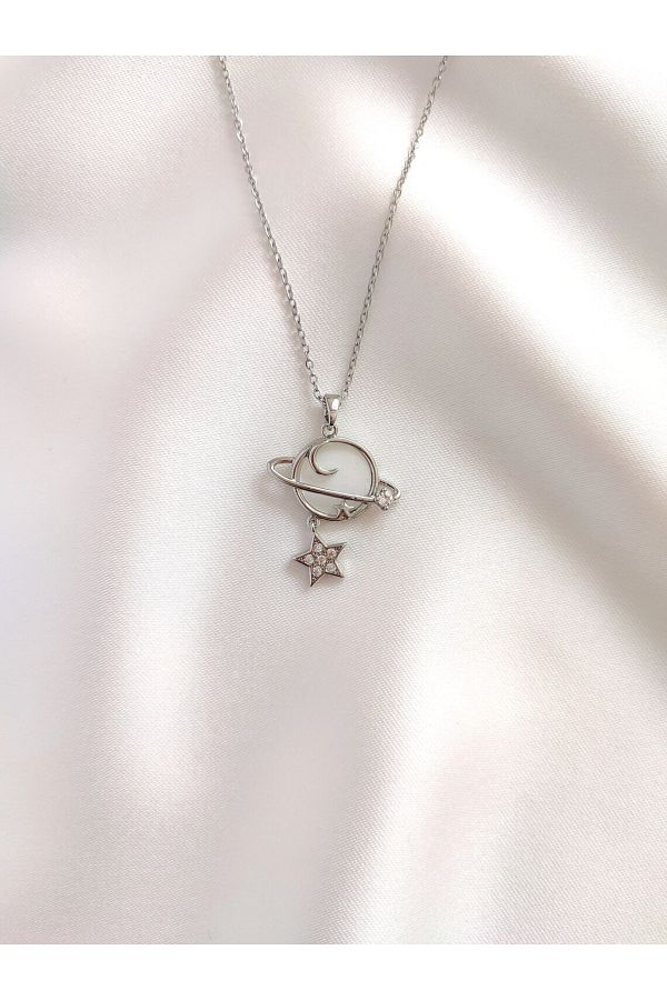 Evorya Women s Stainless Steel Silver Color Planet Saturn Star Female Elegant Necklace