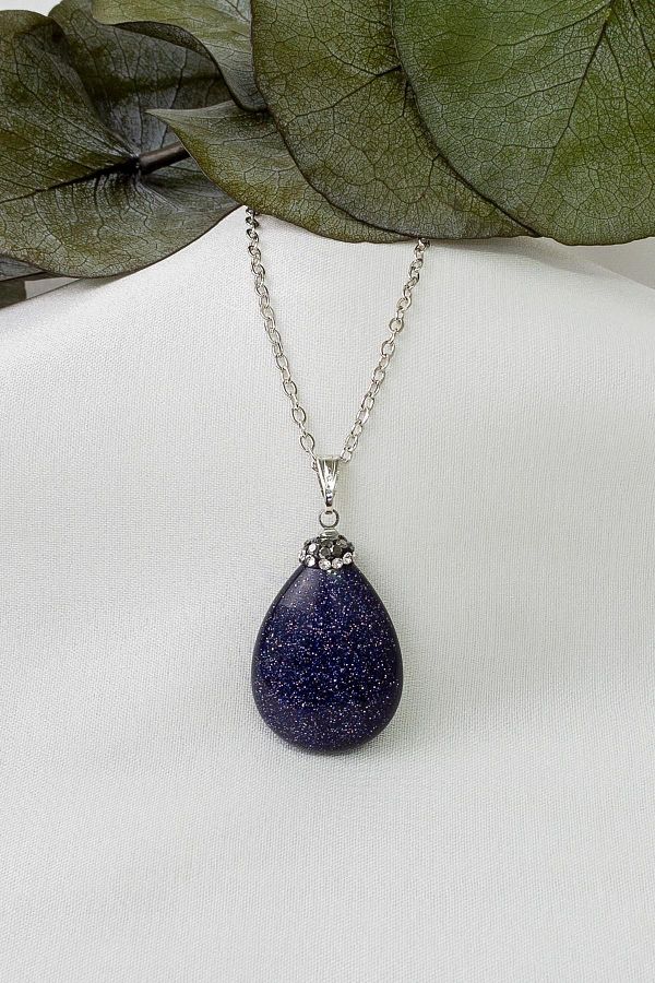 Navy blue stone necklace shop