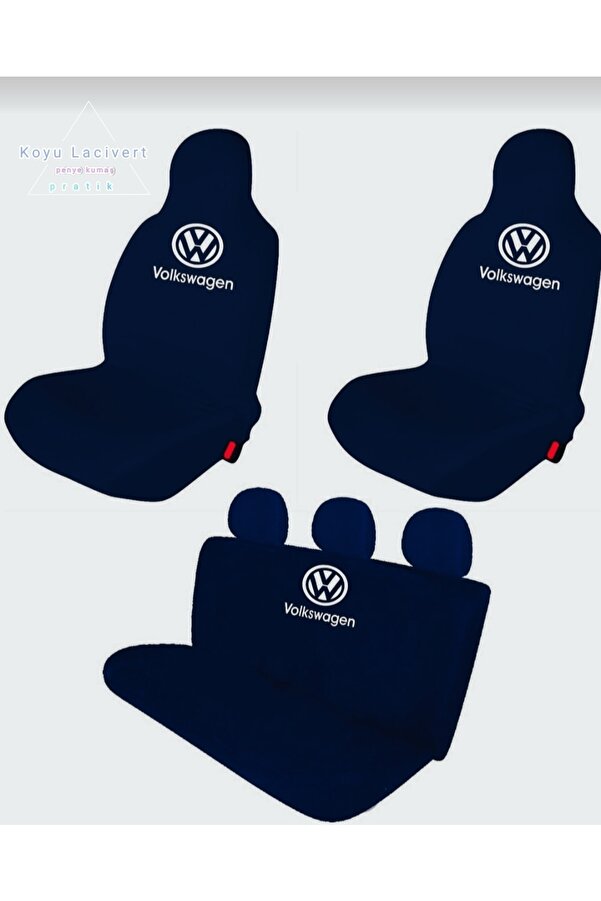 Öziron Volkswagen Tüm Modellere Uygun Oto Koltuk Kılıfı Koruyucu Logo Baskılı Penye Servis Kılıfı Lacivert