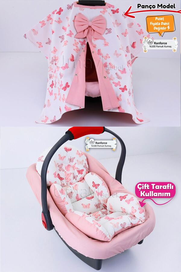 Umaybebek 3 Parça - Puset Örtüsü, Bel Destekli Puset Minderi, Puset Çarşafı, %100 Pamuk - Panço