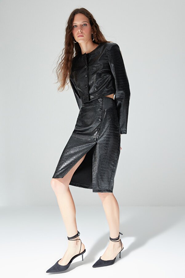 Trendyol Collection limited Edition Black Faux Snakeskin Slit