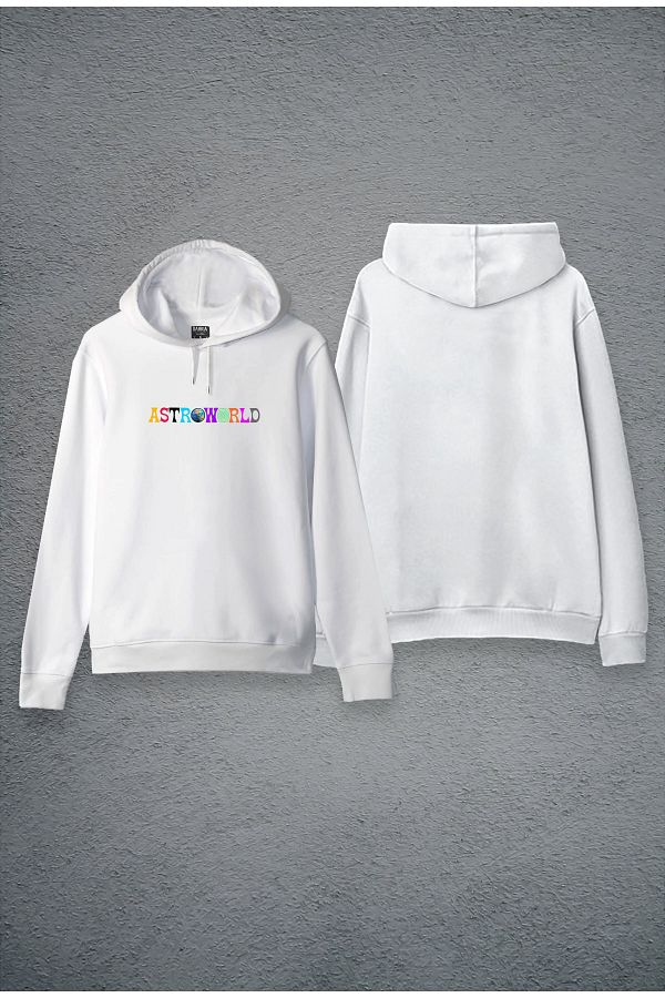 Darkia Unisex White Hoodie with Astroworld Lettering Minimal Printed Hoodie Trendyol