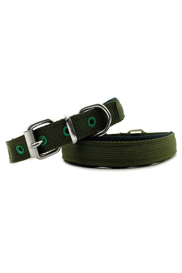 Tasma Market-Khaki Green Soft Textured Column Dog Collar 1