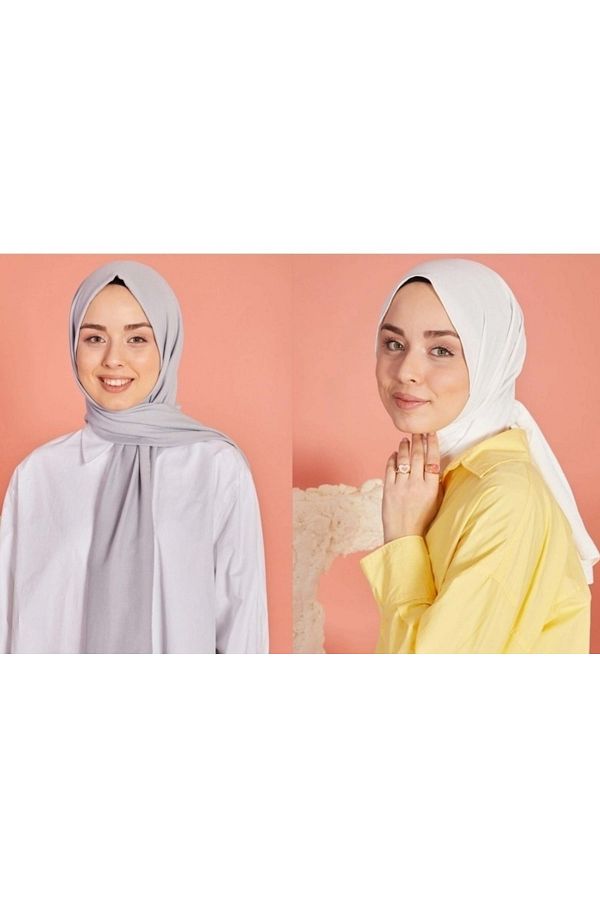 HAR-UM Ticaret-Hijab Women's Cotton Jazz Shawl Model-grey>white 1