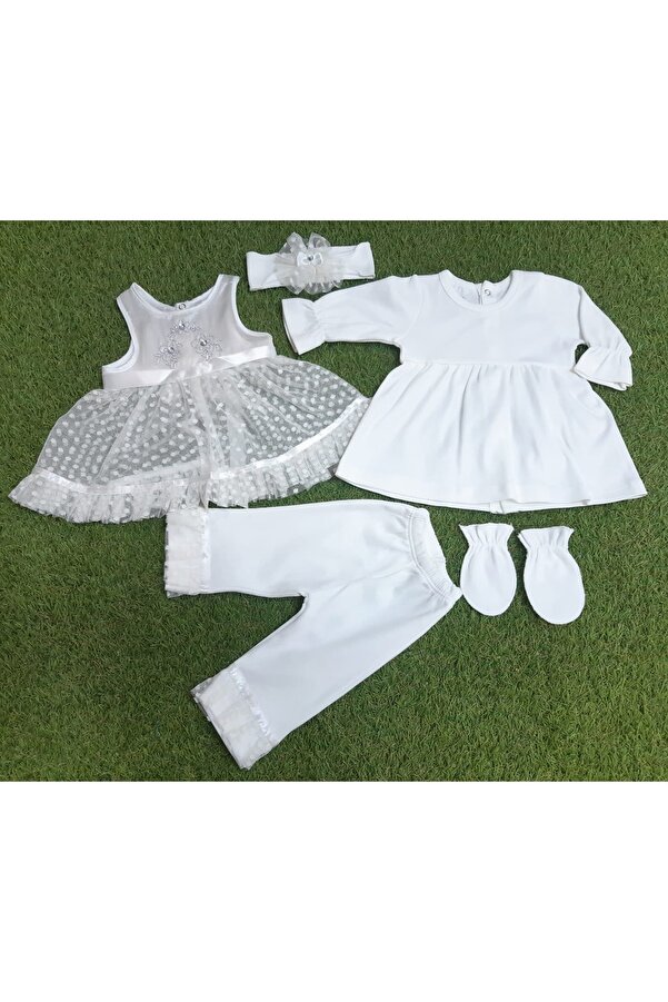 Sönmez Baby Tül Jile Elbiseli Beş Parça Set Kız Takım