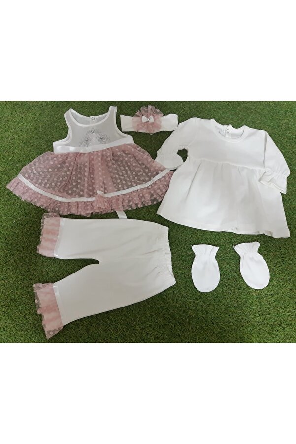 Sönmez Baby Tül Jile Elbiseli Beş Parça Set Kız Takım