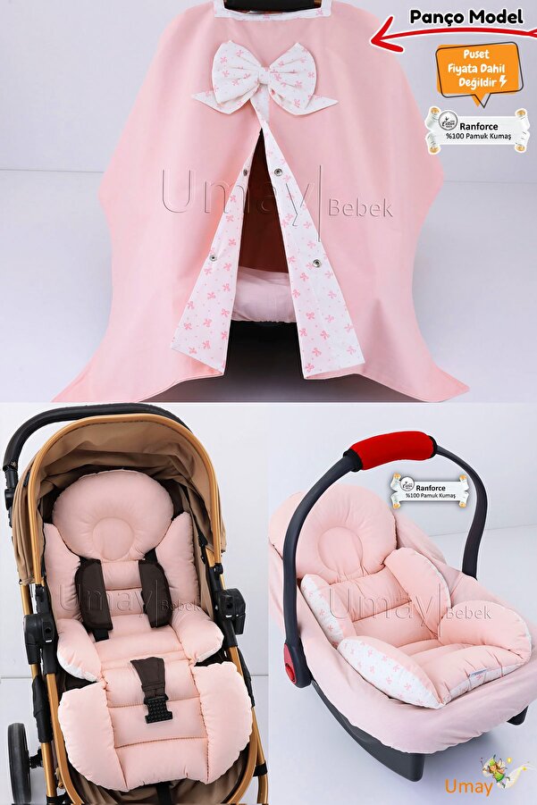 Umaybebek 4 Parça - Puset Örtüsü, Bel Destekli Bebek Arabası Minderi, Puset Minderi, Puset Çarşafı - Panço