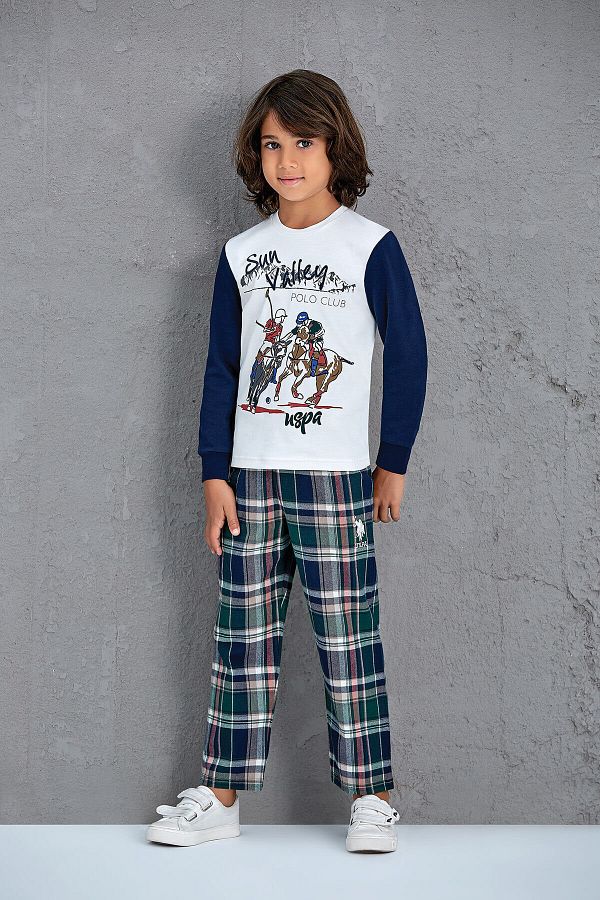 U.S. Polo Assn.-Set de pijamale pentru baieti - carouri crem, 8-14 ani, Us Assn 1