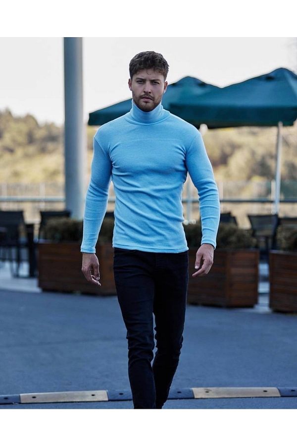 Riowela Men s Baby Blue Full Turtleneck Sweater Trendyol