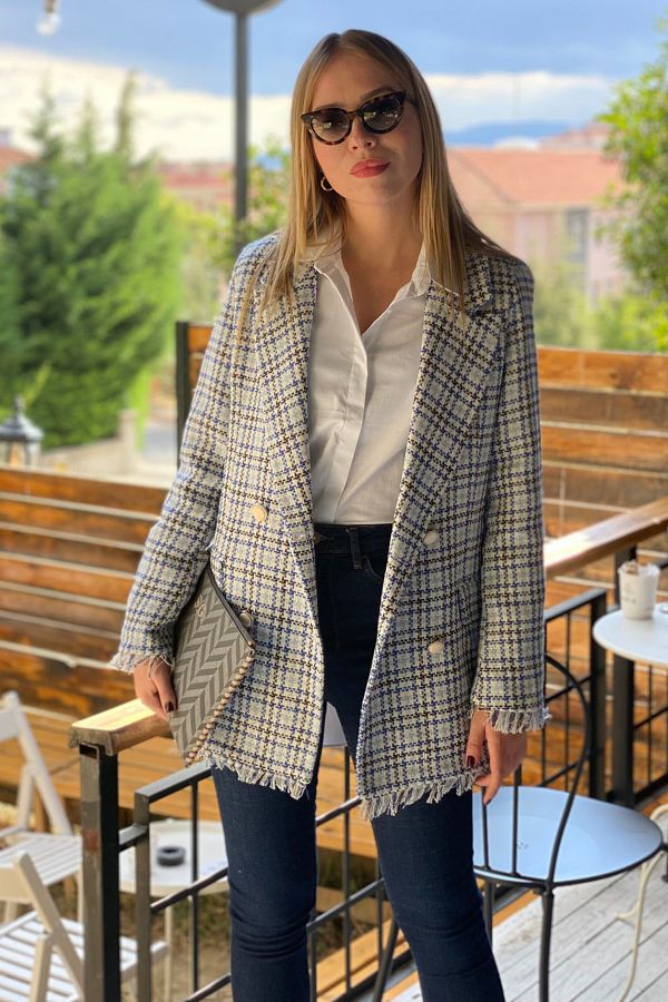 Blue tartan blazer womens new arrivals