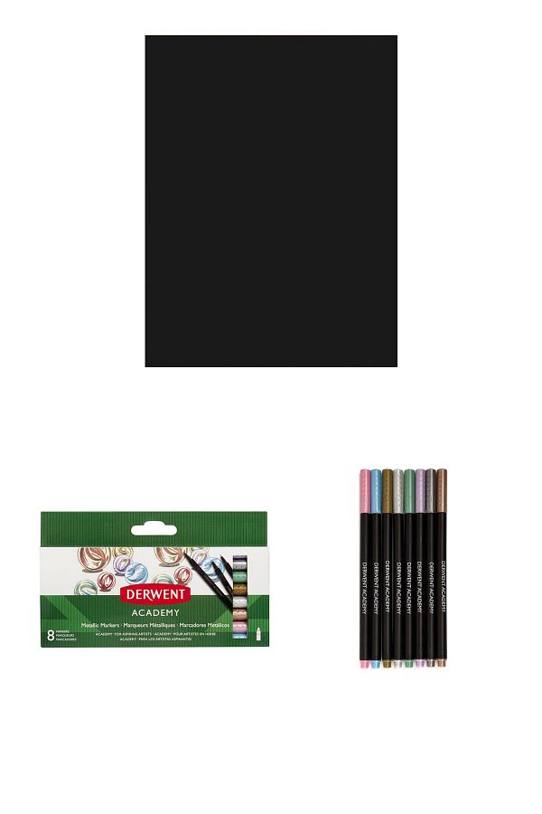 GLANCE-مجموعة أقلام ماركر معدنية من القماش الأسود مقاس 25 × 35 سم من Derwent Academy مكونة من 8 قطع 1