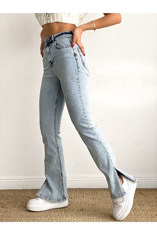 Livik-Maybach Femei Blue Lycra Pantaloni largi, cu talie super inalta, cu picior lat Erdem 1