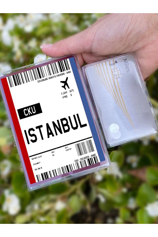 Cekuonline-Flight Ticket Istanbul Patterned Universal Transparent Passport Case Model Suitable for All Country Passports 1